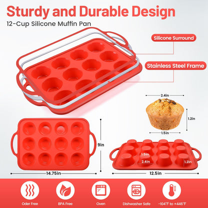Vinino Silicone Muffin Pan, 12-Cup BPA Free
