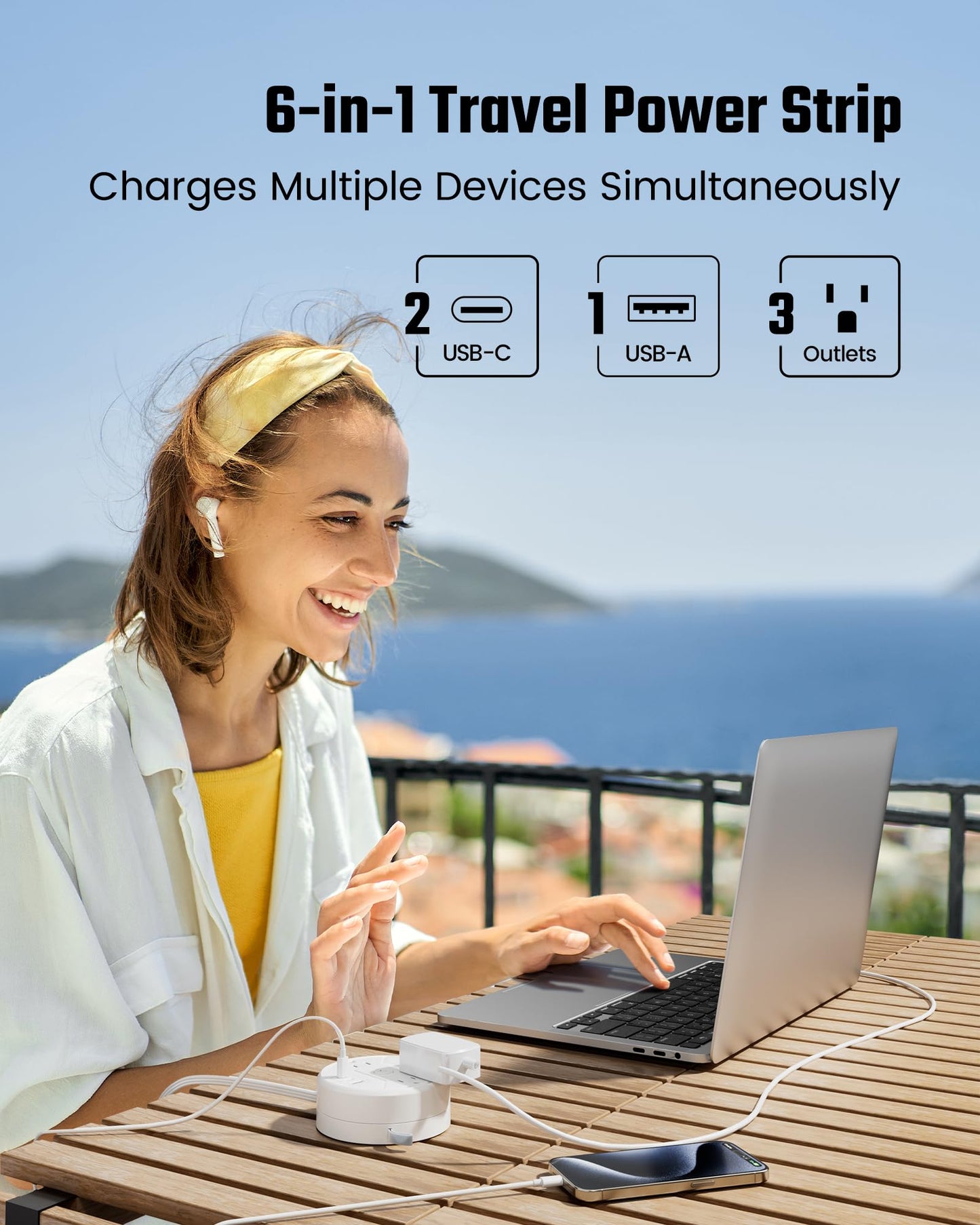 35W Travel Power Strip with Retractable Cord