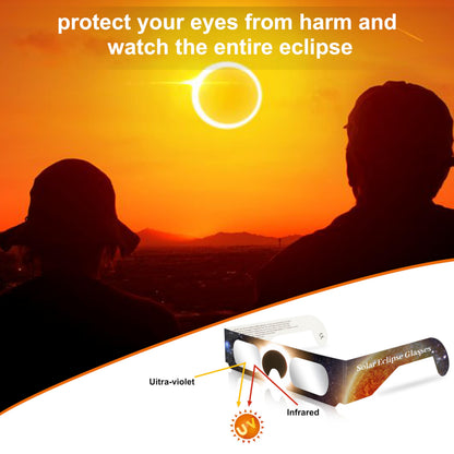 QONBINK Solar Eclipse Glasses Approved 2024, CE and ISO Certified Solar Eclipse Observation Glasses, Safe Shades (12 Pack)