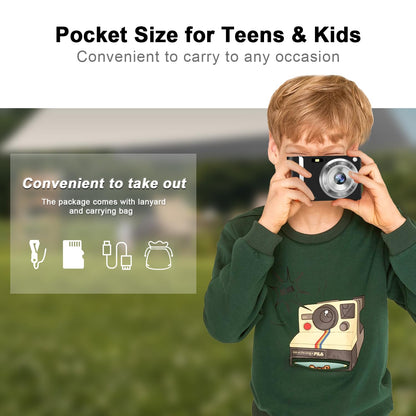 Digital Camera, FHD 1080P Kids Camera with 32GB Card, Digital Point and Shoot Cameras with 16X Zoom Anti Shake, 48MP 2.8 Inch LCD Screen, Gift for Teens Boys Girls