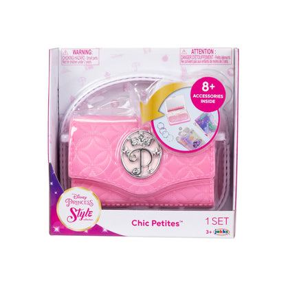 Disney Princess Style Collection Girls Purse Pretend Play Chic Petite Bag D - Mini Soft Vinyl handbag for Girls with 5+ Accessories for Girls Ages 3 and Up