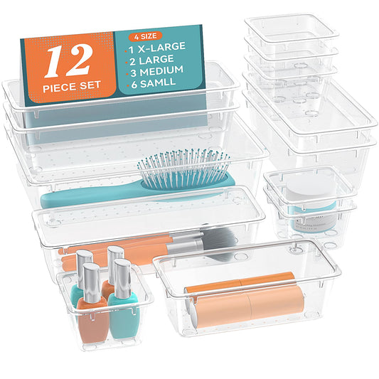 12 PCS Clear Drawer Organizer Set for Makeup