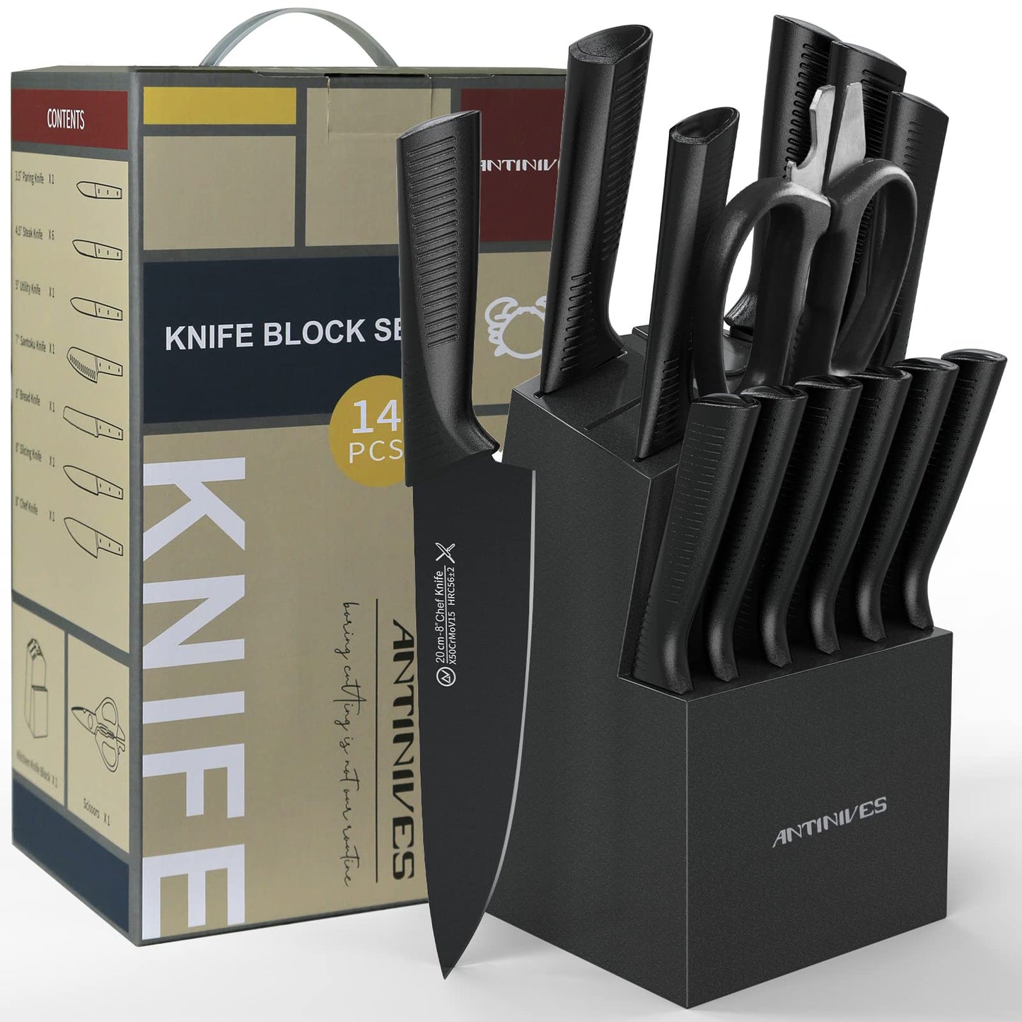 14-Piece Stainless Steel Knife Set with Block