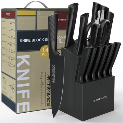 14-Piece Stainless Steel Knife Set with Block