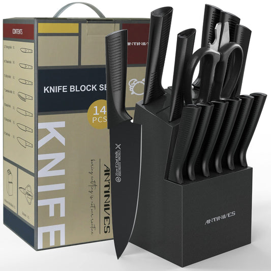 14-Piece Stainless Steel Knife Set with Block