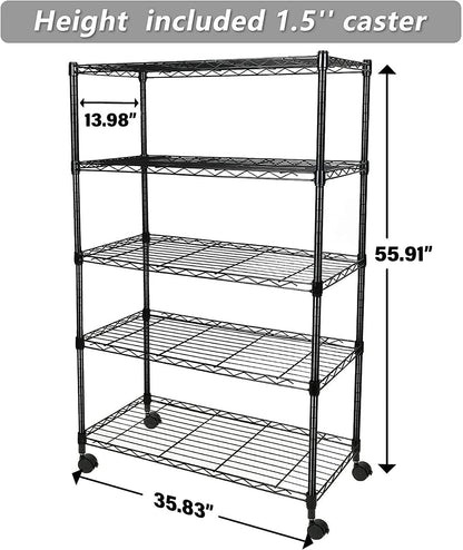 4-Tier Heavy Duty Storage Shelving Unit 1000Lb Capacity,Black,35.83L x 13.98W x 55.91H inch,2 Pack