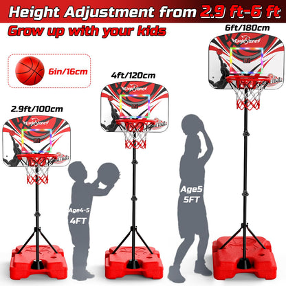 Eaglestone Kid Basketball Hoop Toddlers with LED Lights & Scoreboard, Basketball Hoop Adjustable Height 2.9ft-6ft, Mini Hoop Outdoor with 3 Balls,Basketball Toy Gifts for 3-12 Year Old Boys Girls