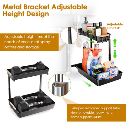 2-Pack Height Adjustable Under Sink Organizers