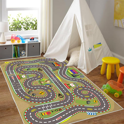 Race Track Playmat Rug for Kids Playroom