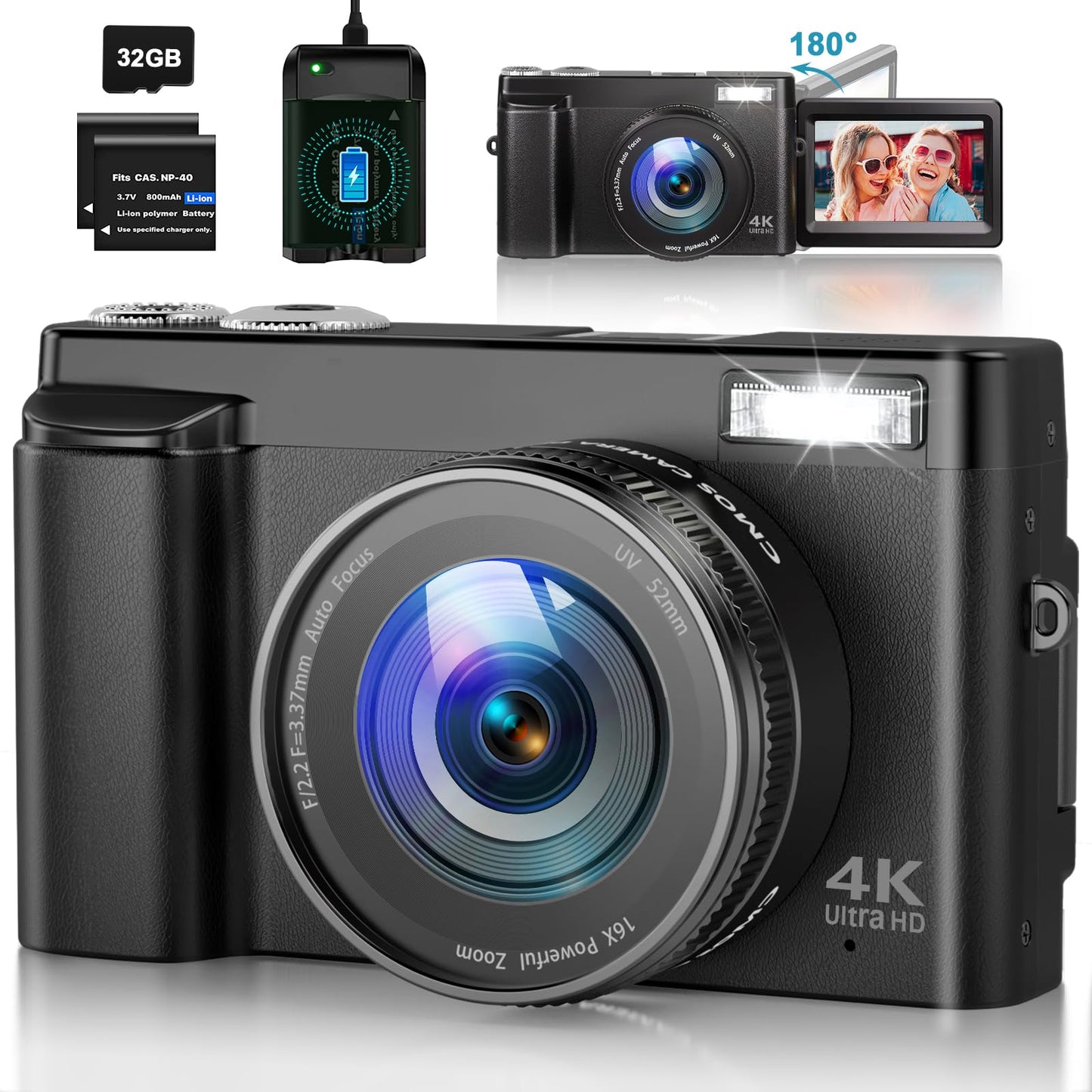 48MP 4K Vlogging Camera with Flip Screen