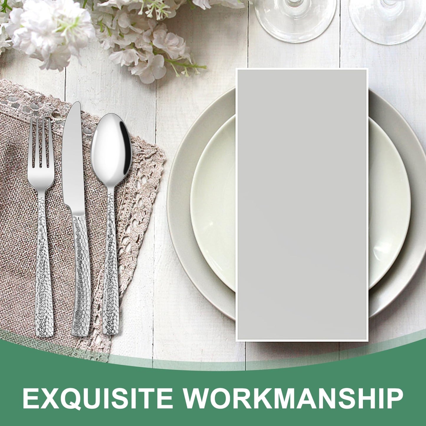 Hammered 40-Piece Stainless Steel Flatware Set