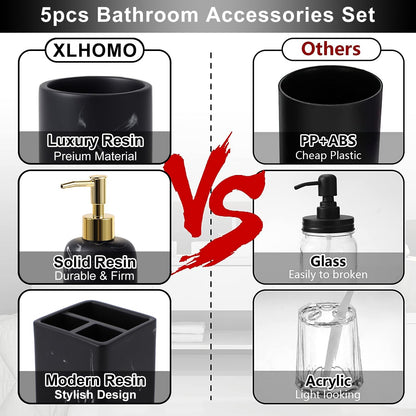 Black Marble Bathroom Accessories Set - 5 Pieces
