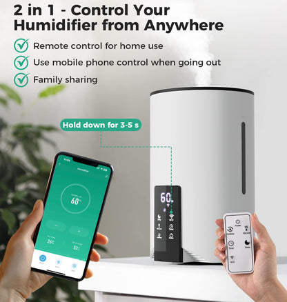 Humidifiers for Bedroom Large Room Home, 4L Cool Mist Humidifier for Smart App & Voice Control, Fill Essential Oil Diffuser for Baby and Plants, T-White