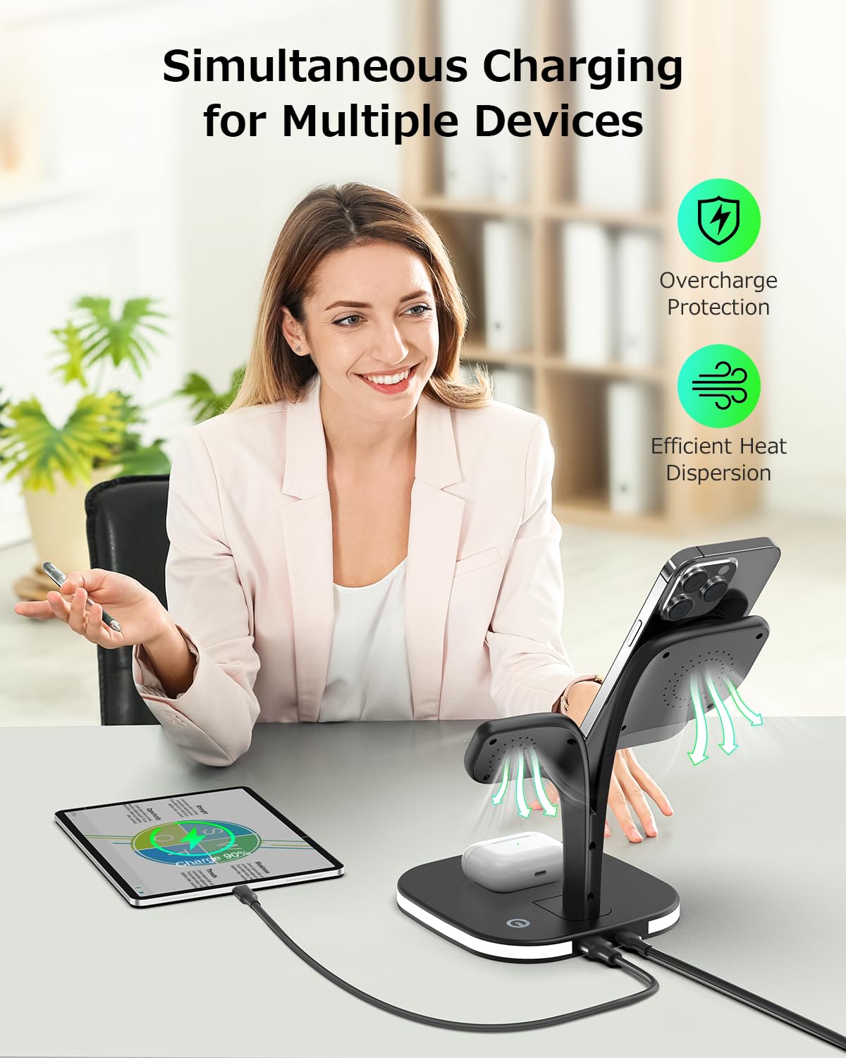 COLSUR Wireless Charging Station for Magsafe Charger, 3 in 1 Magnetic Foldable Wireless Charger Stand for iPhone 15/14/13/12 Series, iWatch Ultra/9/8/7/SE/6/5/4/3/2, AirPods Pro/3/2
