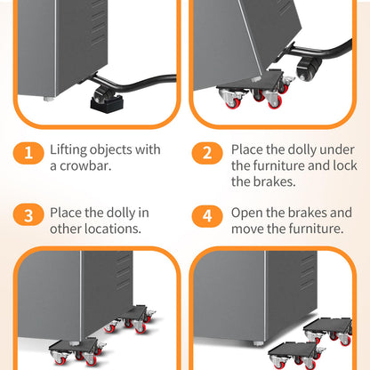 Furniture Dolly with 5 Wheels & Furniture Sliders Lifter Set, Heavy Duty Furniture Movers for Moving Heavy Furniture and Appliances, 2000 Lbs Capacity, 360° Rotating Wheels & Side Brake
