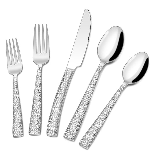 Hammered 40-Piece Stainless Steel Flatware Set
