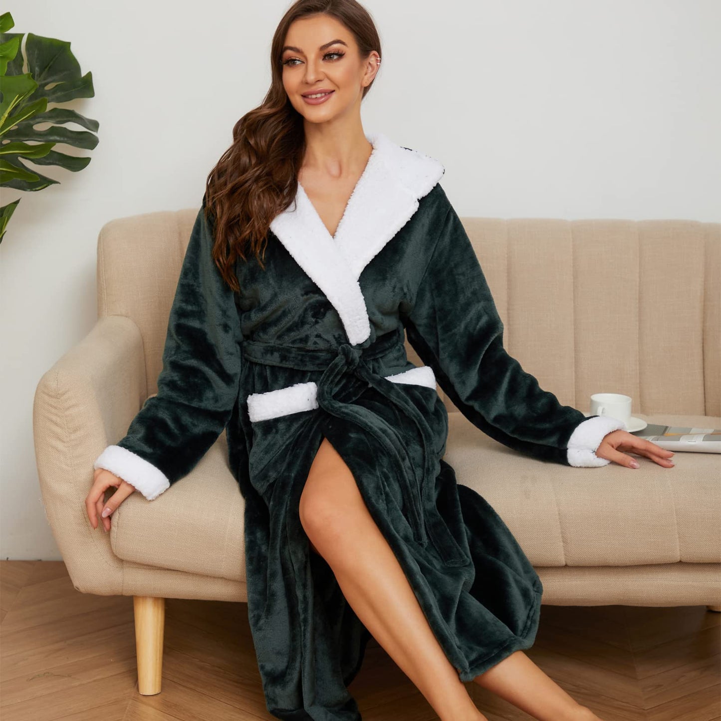 Fleece Women's Hooded Bathrobe for Spa & Home
