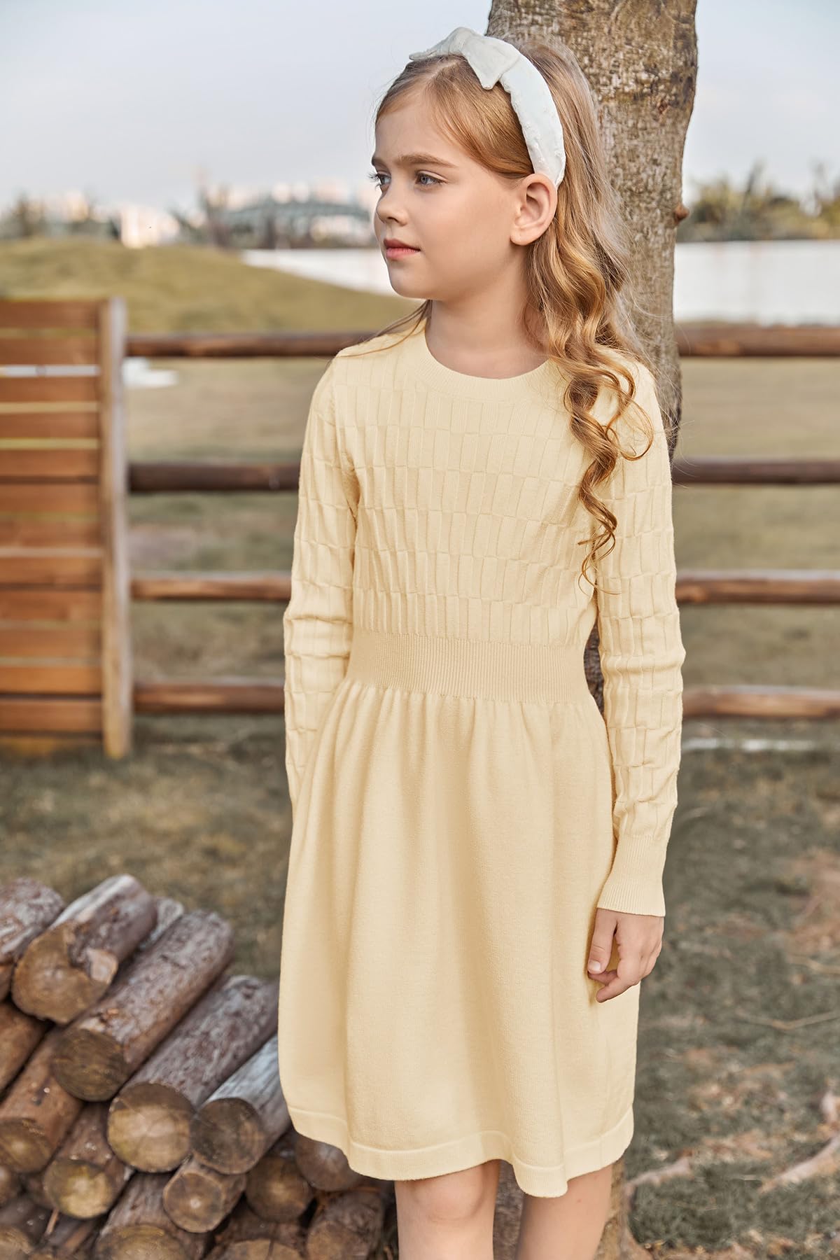 Girls Long Sleeve A-line Knit Sweater Dress
