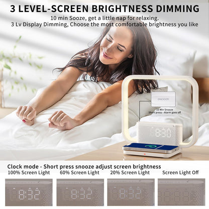 Sunrise Alarm Clock Bedside Table Lamp with Fast Wireless Charger Station for iPhone/Samsung,Wake Up Light Touch Desk Lamp with Snooze/Timer/10 Natural Sounds/3 Dimmable Nightstand Light for Bedroom