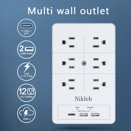 Nikleb Surge Protector with USB Ports, 3.1A