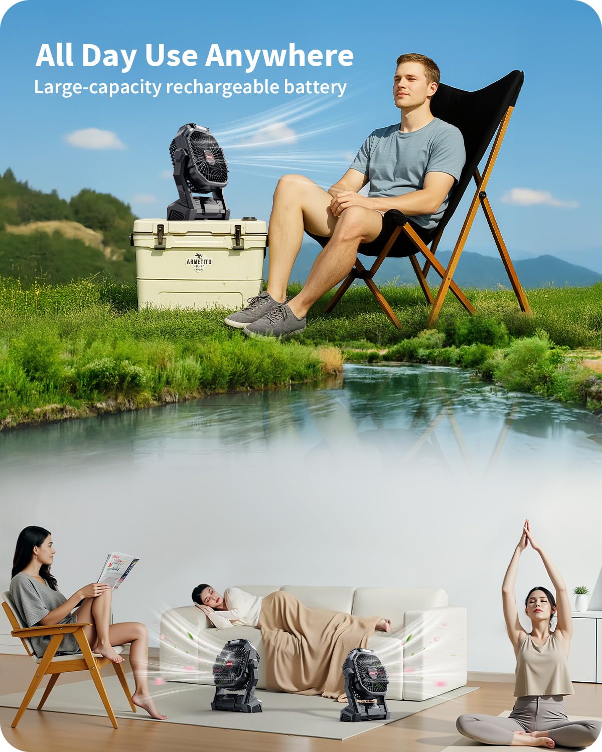 20000mAh Portable Battery Fan with LED Lantern