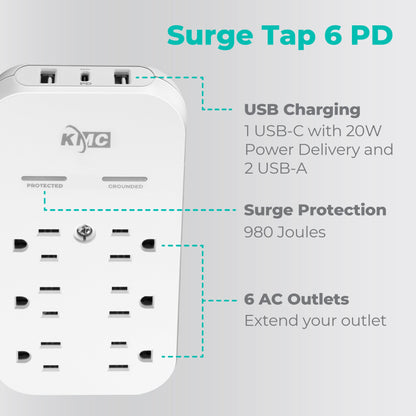 KMC USB-C Surge Protector with 6 Outlets