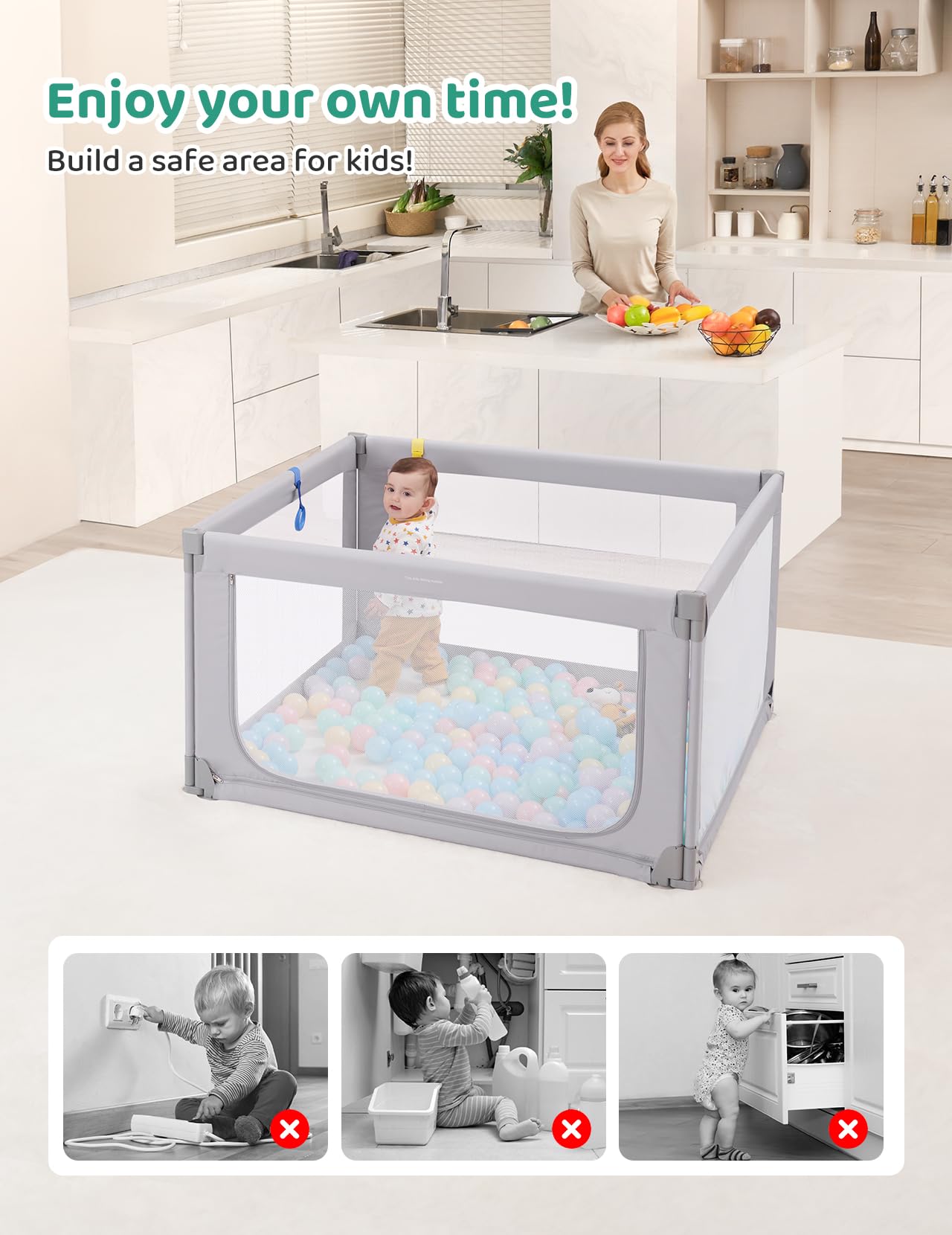 Foldable Baby Playpen with Safety Gate