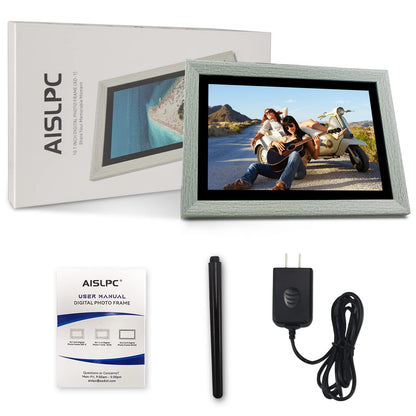 10.1 Inch WiFi Digital Picture Frame, IPS Touch Screen Smart Cloud Photo Frame with 16GB Storage, Auto Rotate, Wall Mountable, Easy Setup to Upload Photos/Videos via FRAMEO App (Wooden)