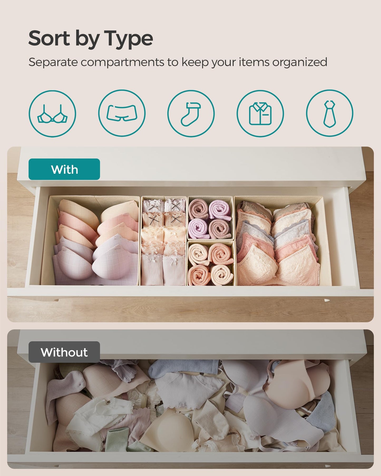 SONGMICS Foldable Drawer Organizer Set of 6