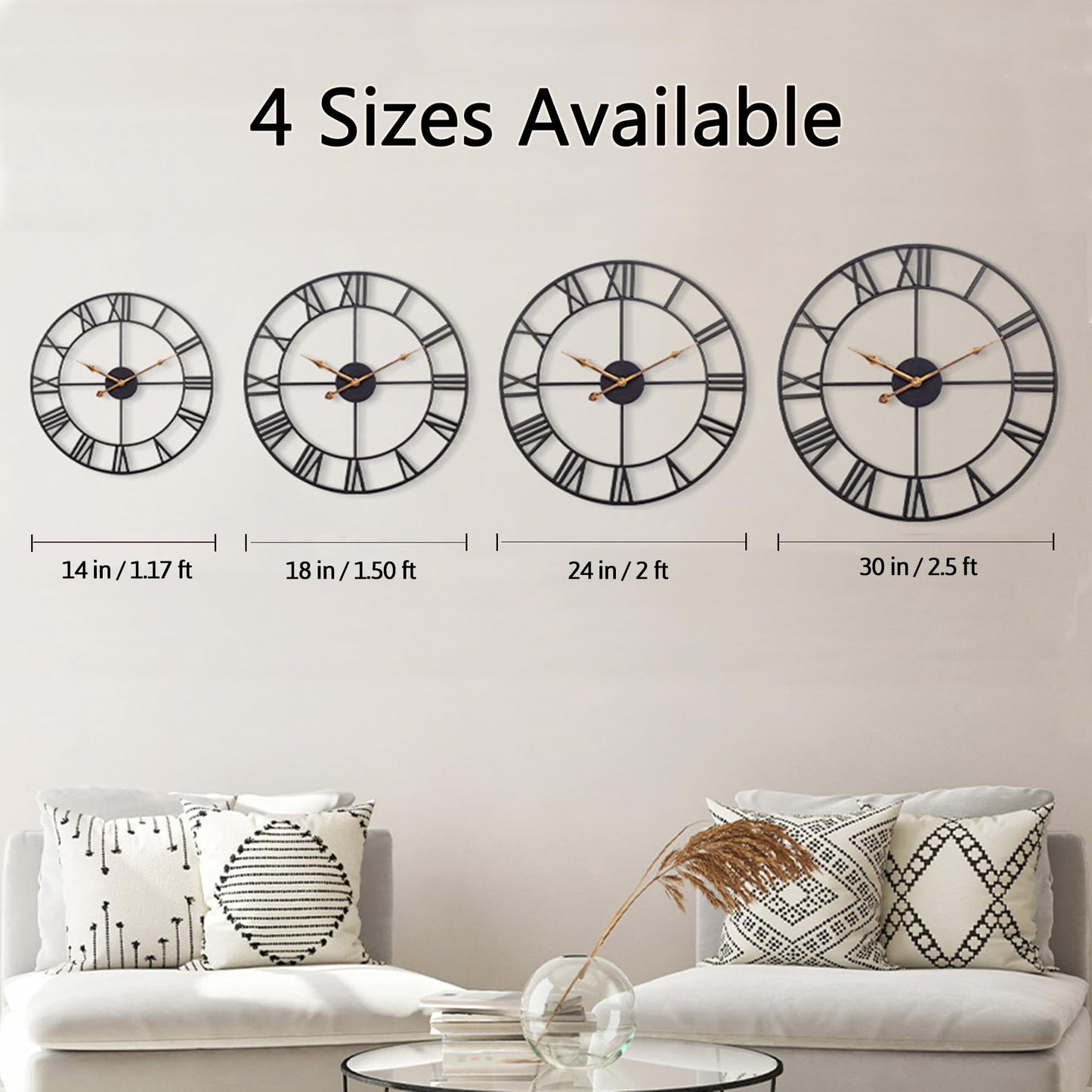 30-Inch Silent Metal Wall Clock for Decor