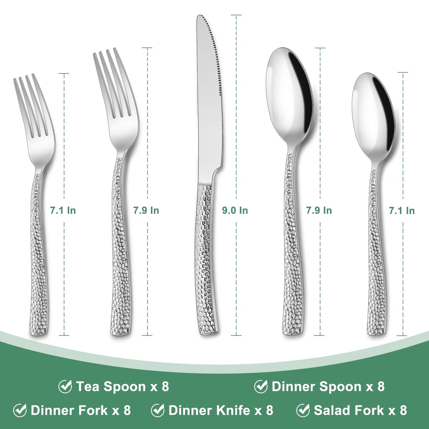 Hammered 40-Piece Stainless Steel Flatware Set