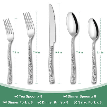 Hammered 40-Piece Stainless Steel Flatware Set