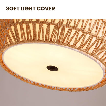 7PMBEANE Rattan Chandeliers for Dining Room, 5-Lights Woven Wicker Boho Chandelier Light Fixture with Fabric Shade,Rustic Pendant Light for Kitchen Island Bedroom Living Room