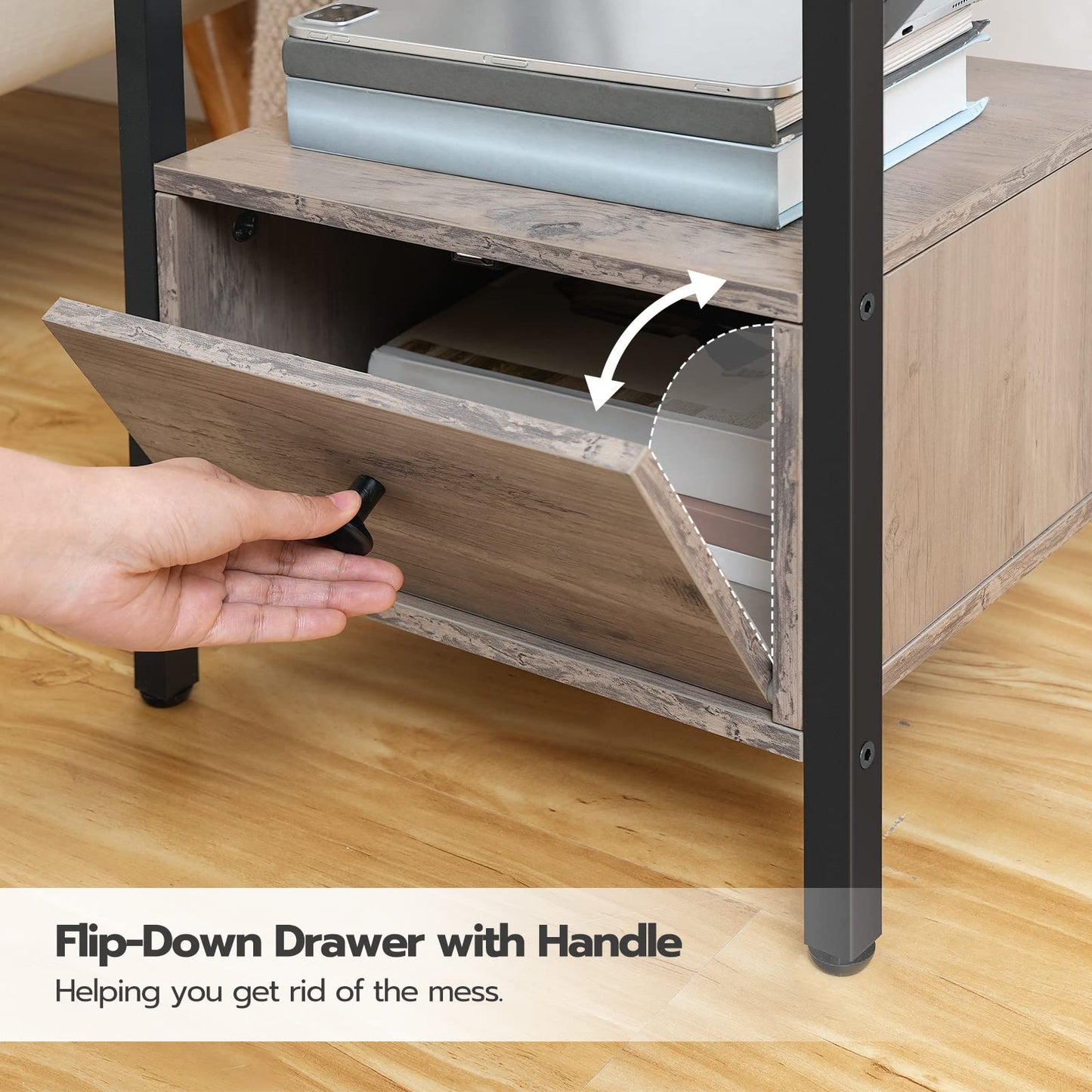 HOOBRO Nightstand with Charging Station, End Table with Drawer, Side Table with USB Ports Outlet, Sofa Beside Table with Storage Shelf for Small Space in Bedroom, Greige BG128UBZ01G1