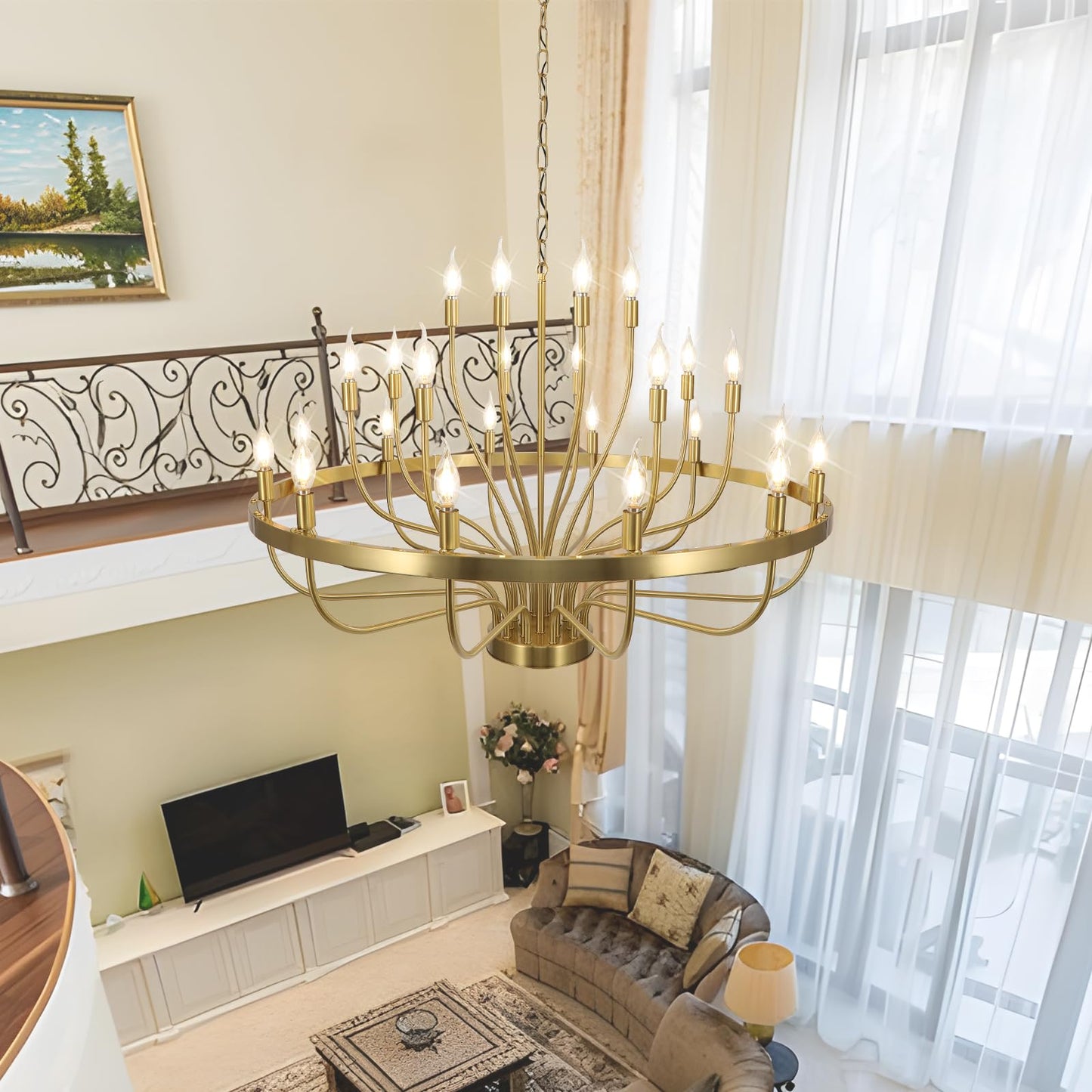 39in 24-Light Farmhouse Chandelier for High Ceilings