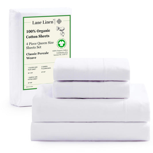 LANE LINEN Organic Cotton Queen Sheet Set - White