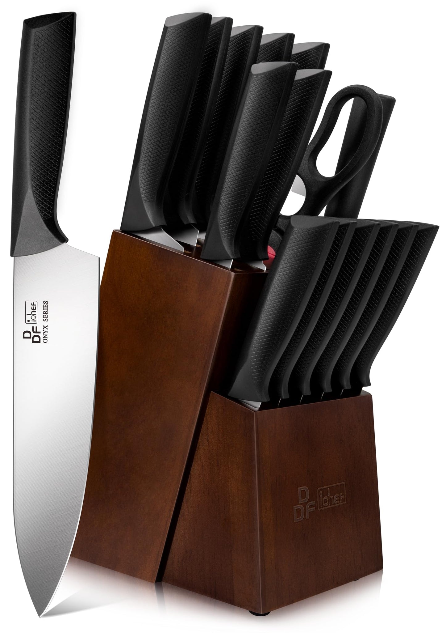 Kitchen Knife Set, DDF iohEF 16 Pieces Knife Set for Kitchen with Block High Carbon Stainless Steel Knife Block Set with Sharpener Ultra Sharp Professional Chef Knife Set for Cutting