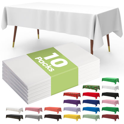 Pureegg Premium Disposable Table Cloth - 10 Pack, 54 x 108 Inch Table Cloths for Parties, Decorative Tablecloths for Rectangle Tables, White Plastic Table Cover, Leakproof & Sturdy, White