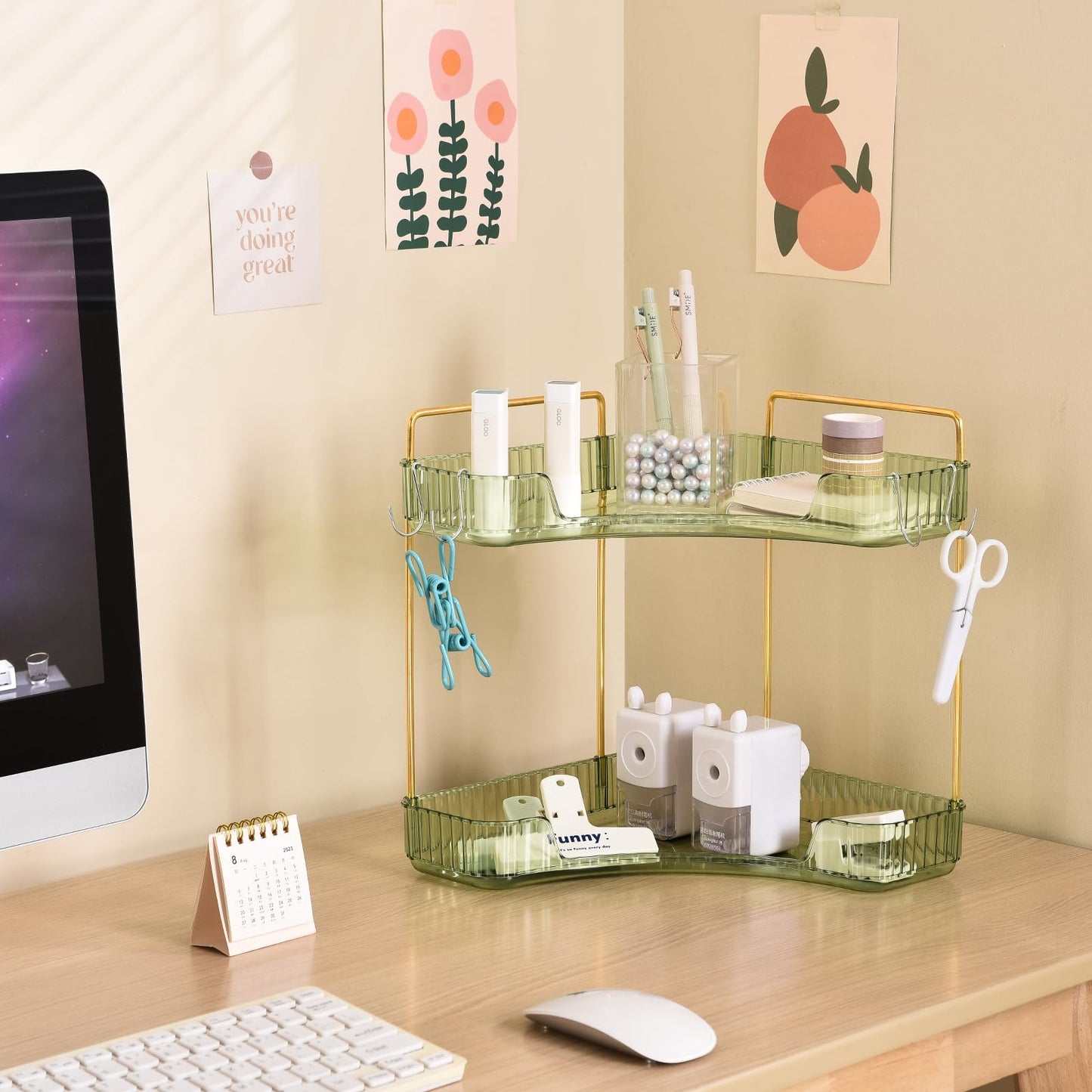 2 Tier Bathroom Counter Organizer with Hooks