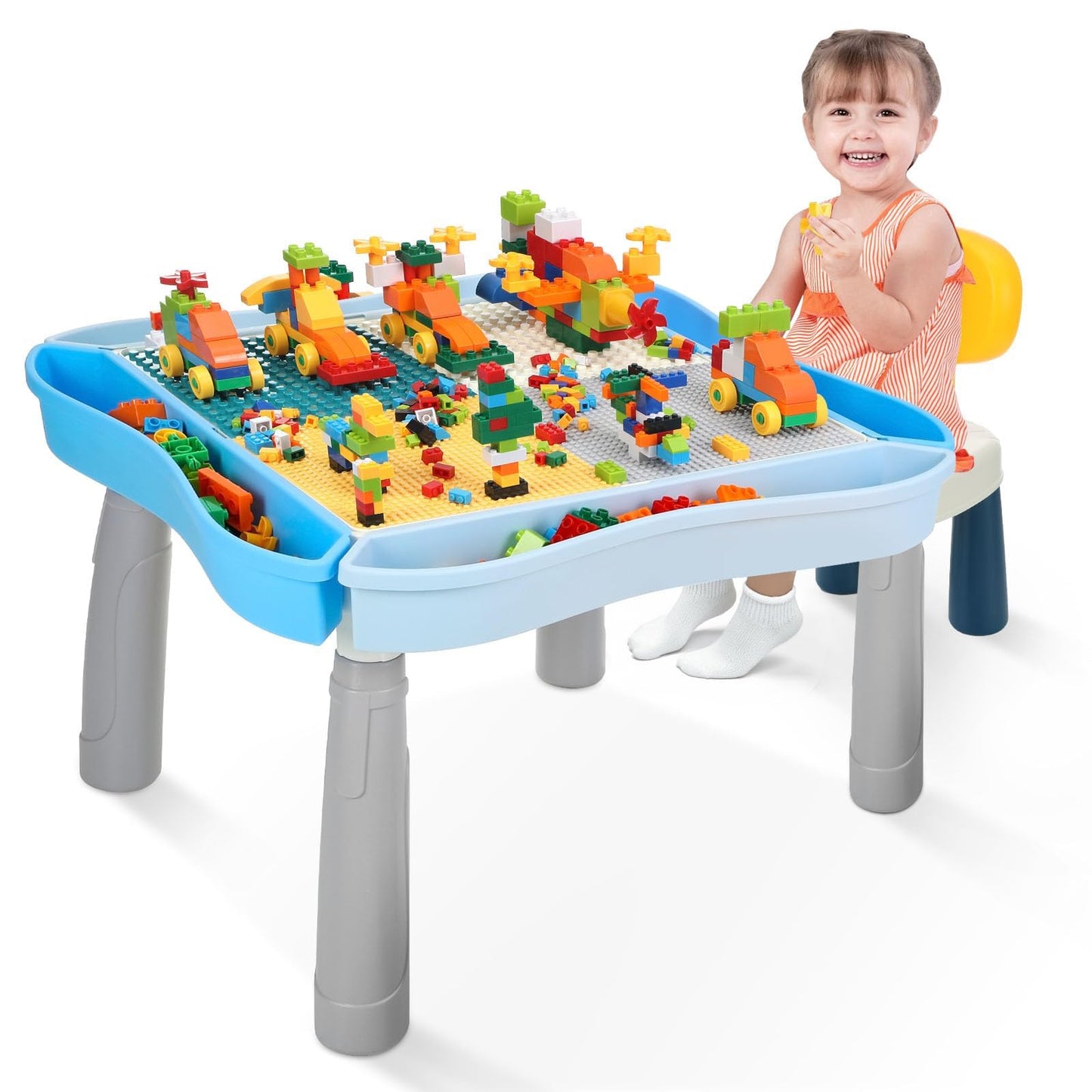 Kids Activity Table with 320Pcs Building Blocks