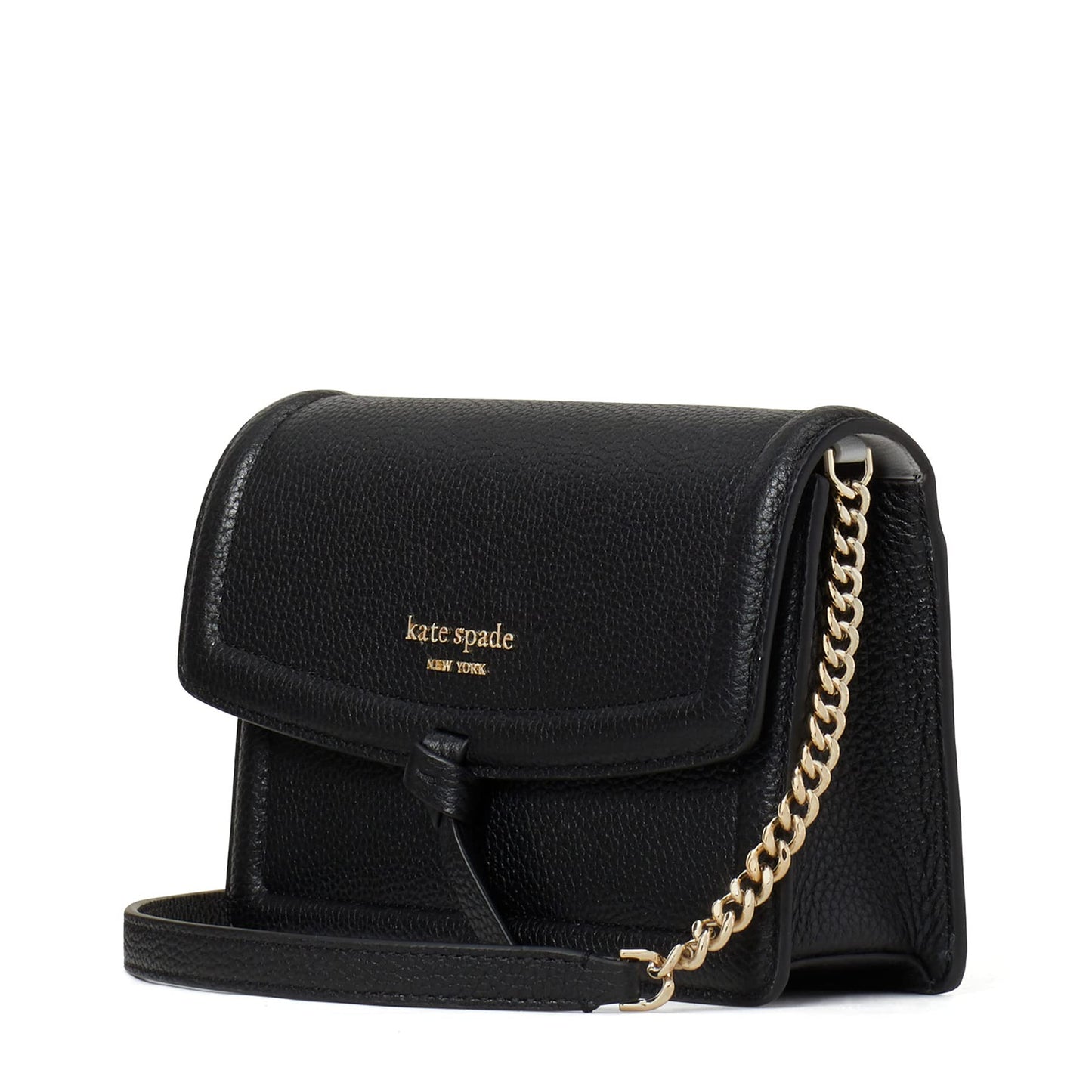 kate spade new york Knott Pebbled Leather Flap Crossbody, Black