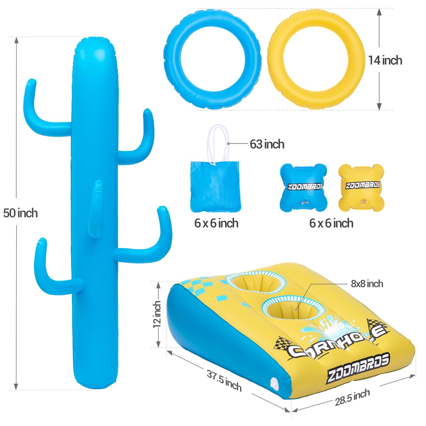 2in1 Cornhole Set with 6 Bean Bags & 6 Ring Toss Games Inflatable Pool Toys