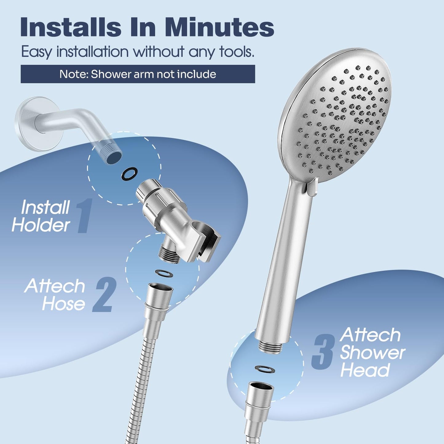 GABRYLLY High Pressure 5-Setting Handheld Shower Head