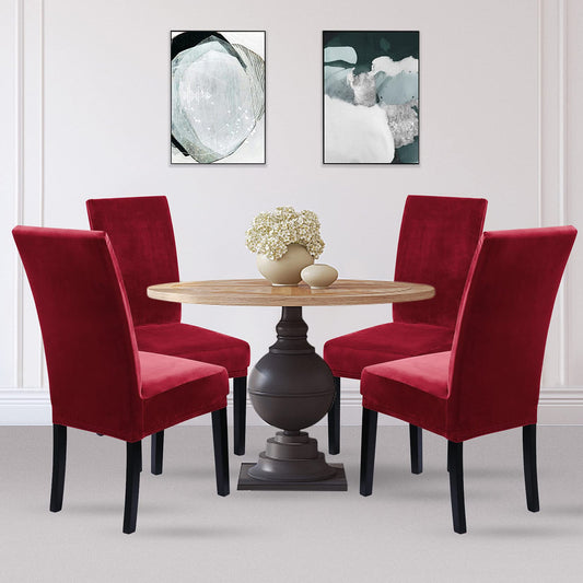 CAROMIO Velvet Chair Covers for Dining Room Set of 4, Soft Stretch Removable Velvet Dining Room Chair Slipcovers Chair Protectors Covers, Wine Red