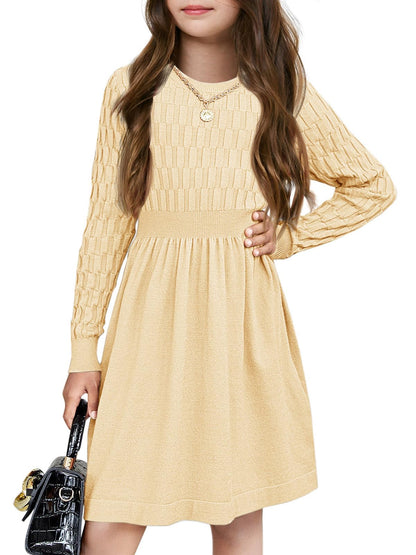 Girls Long Sleeve A-line Knit Sweater Dress