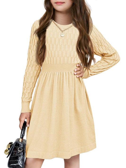 Girls Long Sleeve A-line Knit Sweater Dress