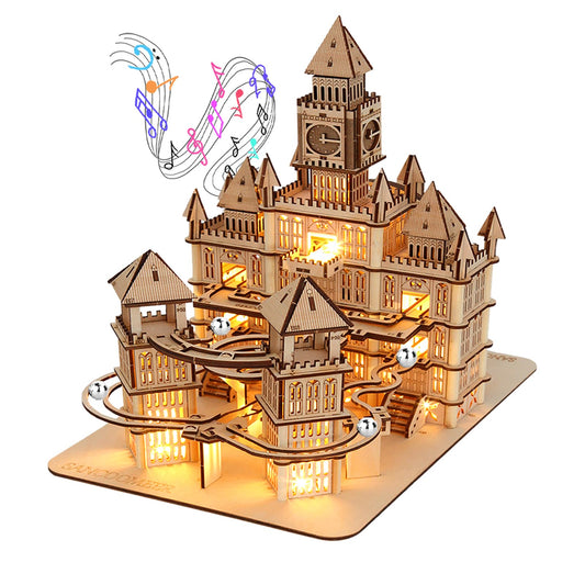 3D Wooden Puzzles Adults Teens, Castle Wooden Puzzle Building Kit LED Lights Music Box Rolling Beads Brain Teaser Puzzles, Retro Castle Puzzles Crafts Mechanical Model for Age 14+Teens…