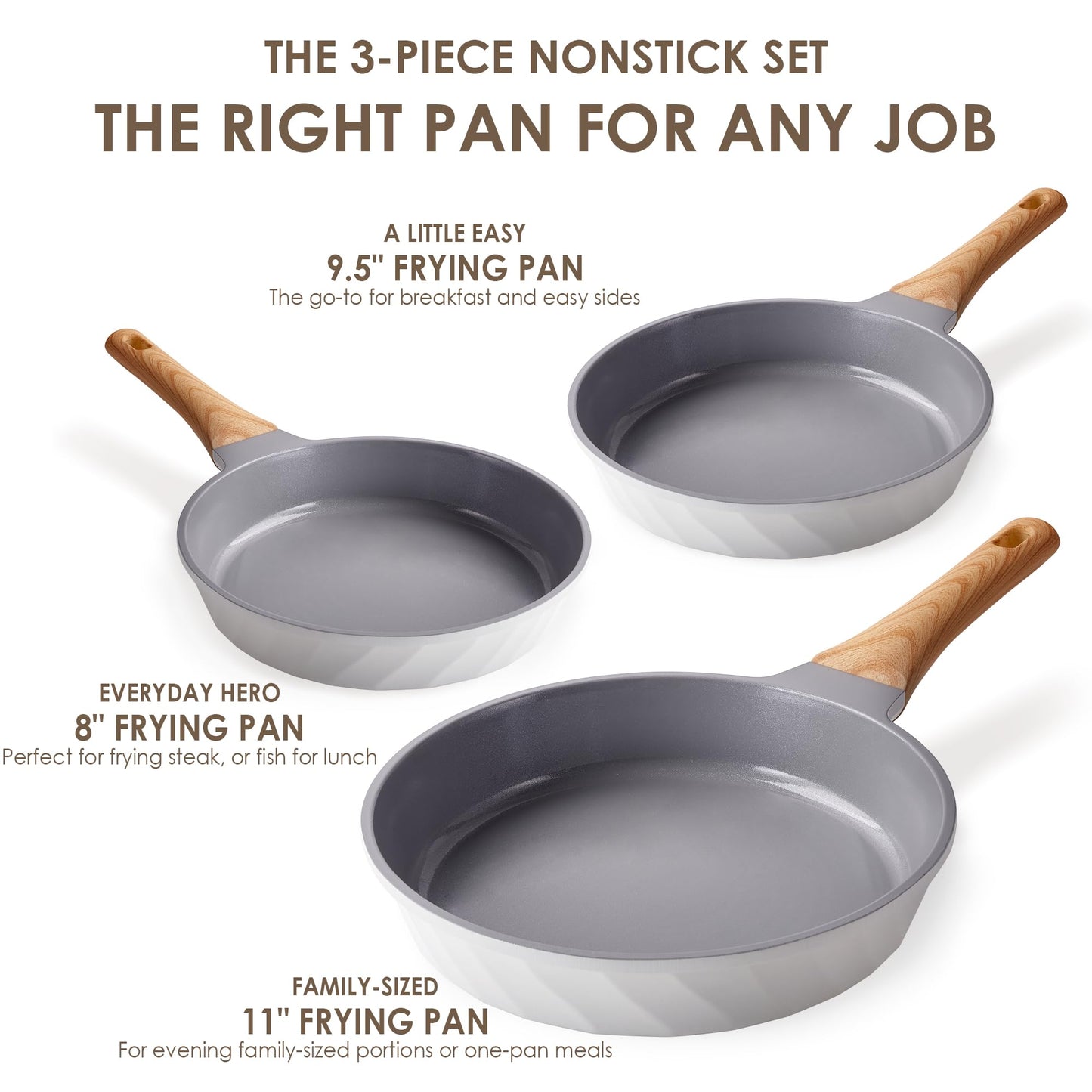 YIIFEEO Non-stick Frying Pans Nonstick Frying Pan Set Egg Omelette Pans for Cooking Set, Healthy Ceramic Skillet Set Kitchen Induction Cookware Chef's Pan Gift, 8"&9.5" &11"