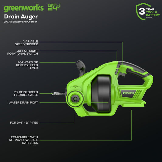 24V Cordless Drain Auger by Greenworks