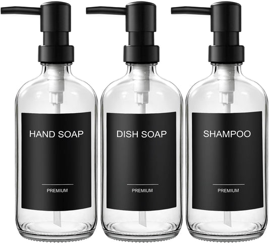 3 Pack Glass Soap Dispenser Set with Pumps